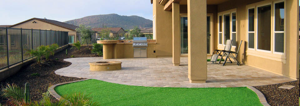 Paver patio with artificial turf